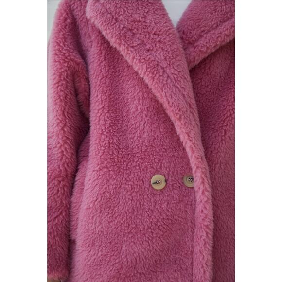 100% Wool Oversized Blush Pink Teddy Coat - Picture 4 of 8